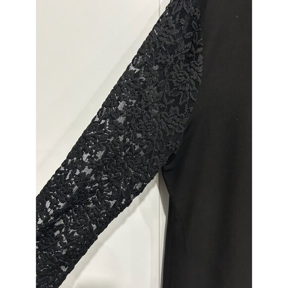 Tahari Black Long Sleeve Top Sheer Lace Sleeves Mock Neck Womens Size XL - Picture 4 of 10